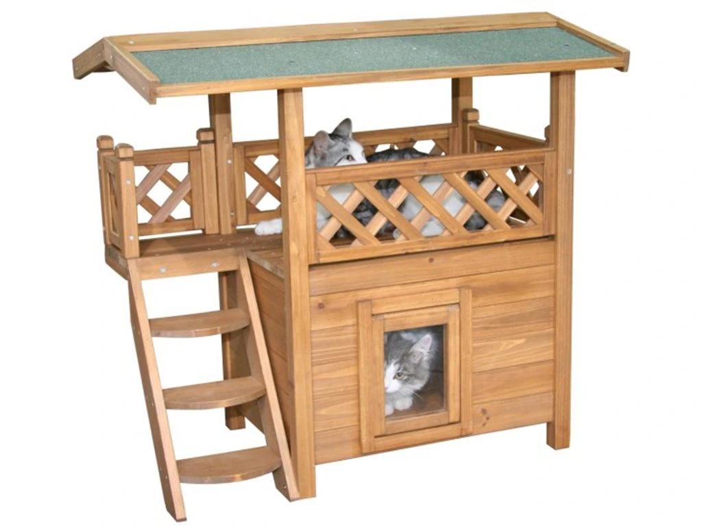 krásna búdka pre mačky s terasou